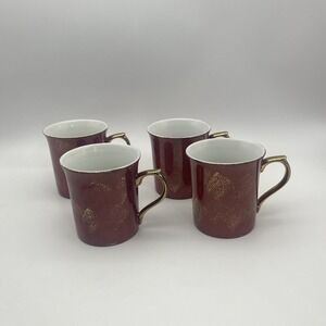 Pottery Barn Hiraki Coffee Mugs Iridescent Japan Lusterware Gold Handle Set of 4